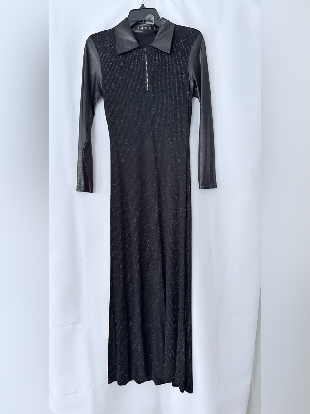 VINTAGE Black Long Sleeve Metallic Knit Evening Dress